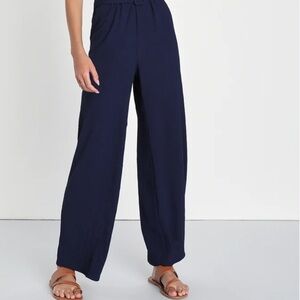 NWOT Lulus Navy Blue Wide Leg Faux Pocket Pants